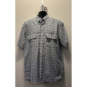 Orvis Shirt Mens Size L Blue Plaid‎ Button Down Short Sleeve Fishing Hiking Tech
